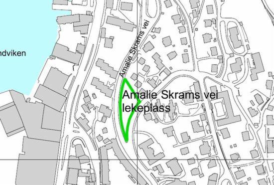 Amalie Skrams vei lekeplass markert på kart